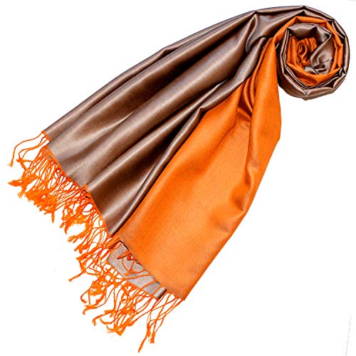 Lorenzo Cana Pashmina Wendeschal 70% Seide 30% Viskose Schaltuch 70 x 190 cm zweifarbig Schal Stola wendbar Double Face Damenschal taupe orange 78621 von Lorenzo Cana