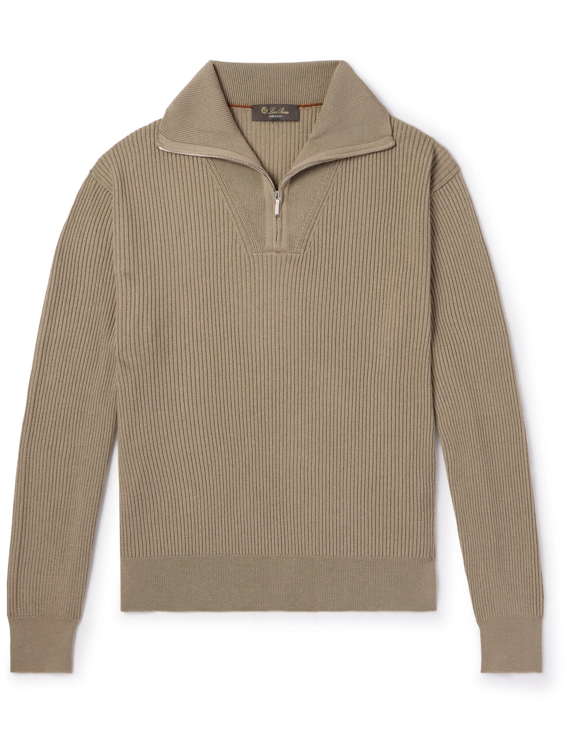 Loro Piana - Akan Ribbed Cashmere and Silk-Blend Half-Zip Sweater - Men - Neutrals - IT 52 von Loro Piana