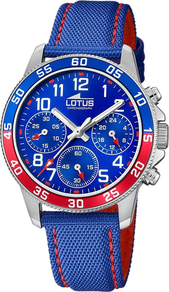 Lotus Chronograph Lotus Kinderuhr Leder blaurot Lotus, (Chronograph), Kinder Armbanduhr rund, mittel (ca. 36mm), Edelstahl von Lotus