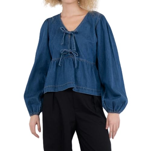 LouVasabuce Damen-Pullover mit Fliege vorne, Denim-Pullover, lockere Passform, Glockenärmel, Babydoll, Schößchen, Hemd, Rüschen, Jeans, Bluse, Tunika, Top, Blau, Klein LouVasabuce Damen-Pullover mit Fliege vorne, Denim-Pullover, lockere Passform, Glockenärmel, Babydoll, Schößchen, Hemd, Rüschen, Jeans, Bluse, Tunika, Top, Blau, Klein von LouVasabuce