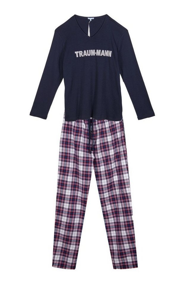 Louis & Louisa Schlafanzug Louis & Louisa Herren Pyjama Traummann blau/flanell Schriftzug Traummann von Louis & Louisa