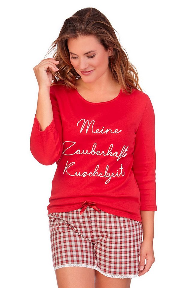 Louis & Louisa Schlafanzug Pyjama Damen - KUSCHELZEIT - rot/rot kariert von Louis & Louisa