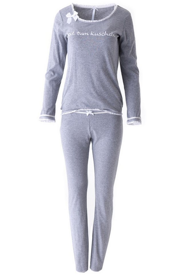 Louis & Louisa Schlafanzug Pyjama Damen - ZEIT ZUM KUSCHELN - grau von Louis & Louisa