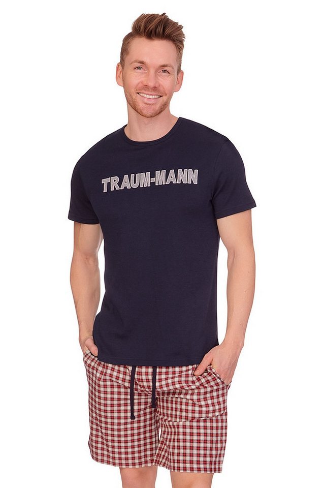 Louis & Louisa Schlafanzug Pyjama Herren - TRAUMMANN KURZ - marine/rot kariert von Louis & Louisa