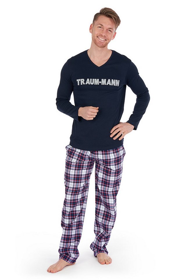 Louis & Louisa Schlafanzug Pyjama Herren - TRAUMMANN LANG - dunkelblau/karo von Louis & Louisa