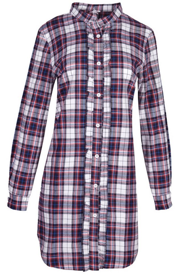 Louis & Louisa Schlafanzug Sleepshirt Damen - KUSCHEL-KARO - weiß/schwarz/rot/blau von Louis & Louisa