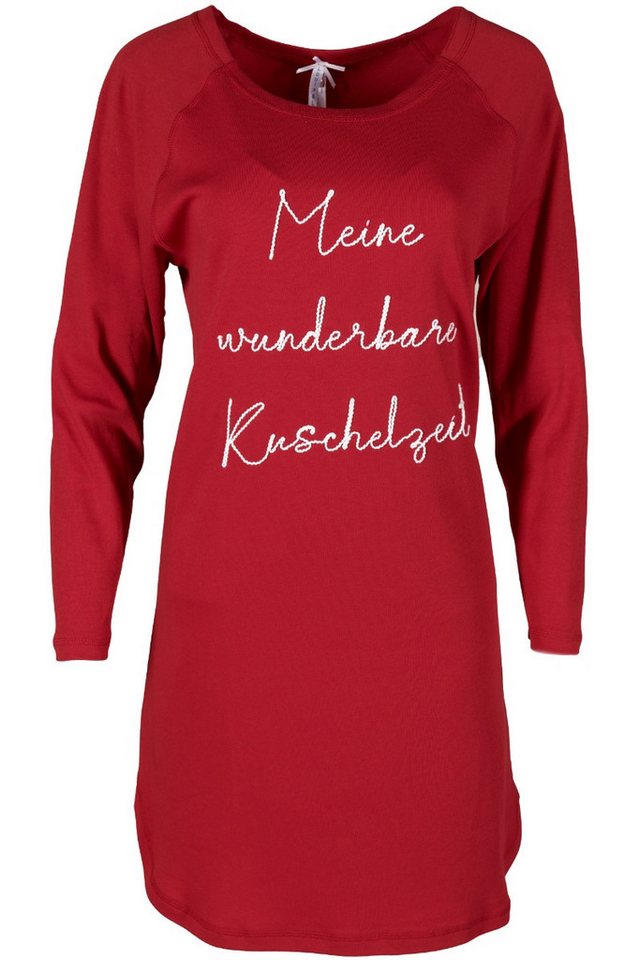 Louis & Louisa Schlafanzug Sleepshirt Damen - WUNDERBARE KUSCHELZEIT - rot von Louis & Louisa