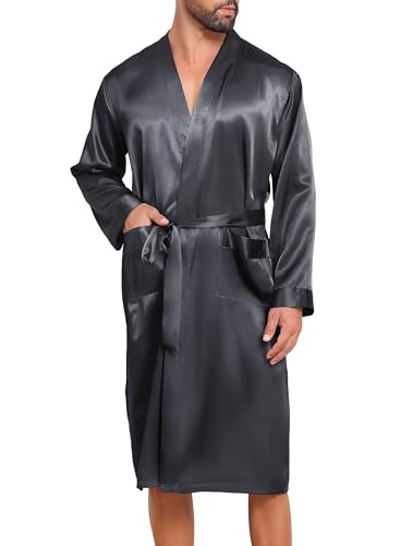 Lovasy Satin Bademantel Herren Lang Kimono Bademäntel für Herren Leicht Morgenmantel Zwei Seitentaschen mit Gürtel,Dunkelgrau,L Lovasy Satin Bademantel Herren Lang Kimono Bademäntel für Herren Leicht Morgenmantel Zwei Seitentaschen mit Gürtel,Dunkelgrau,L von Lovasy
