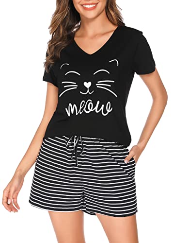 Lovasy Schlafanzug Damen Kurz Baumwolle Kurzarm Pyjama Set Zweiteiler Schlafanzüge für Damen Loungewear Shorty Damen Nachtwäsche,Schwarz,L Lovasy Schlafanzug Damen Kurz Baumwolle Kurzarm Pyjama Set Zweiteiler Schlafanzüge für Damen Loungewear Shorty Damen Nachtwäsche,Schwarz,L von Lovasy