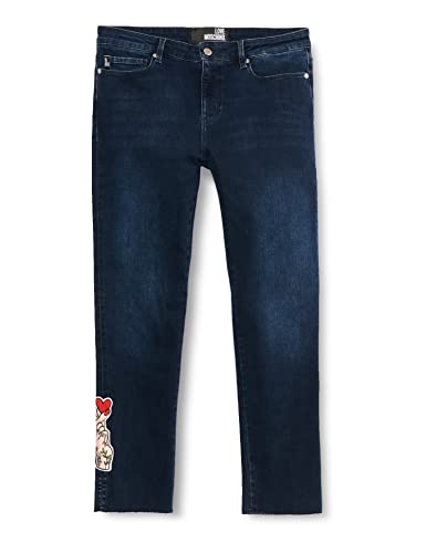 Moschino Damen Cropped Triblend Denim Personalised With Llogo Embroidered Hand Patch At The Hem Casual Pants, Blue Denim, 30 EU von Moschino