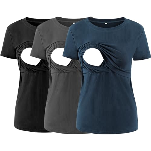 Love2Mi 3er Pack Damen Stillshirts kurzen Umstandstop T-Shirt Überlagertes Design zum Stillen T-Shirts fur Schwangere Love2Mi 3er Pack Damen Stillshirts kurzen Umstandstop T-Shirt Überlagertes Design zum Stillen T-Shirts fur Schwangere von Love2Mi