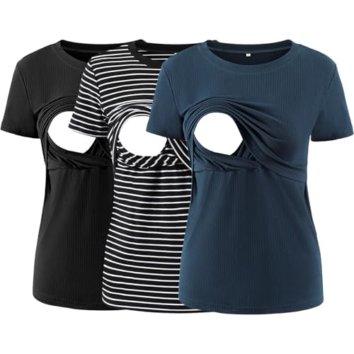Love2Mi 3er Pack Damen Stillshirts kurzen Umstandstop T-Shirt Überlagertes Design zum Stillen T-Shirts fur Schwangere Love2Mi 3er Pack Damen Stillshirts kurzen Umstandstop T-Shirt Überlagertes Design zum Stillen T-Shirts fur Schwangere von Love2Mi