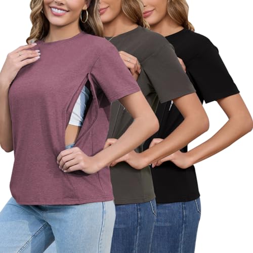 Love2Mi 3er Set Stillshirt mit verstecktem Reißverschluss Stillöffnung kurzen Umstandstop Stillen T-Shirt für Schwangere Love2Mi 3er Set Stillshirt mit verstecktem Reißverschluss Stillöffnung kurzen Umstandstop Stillen T-Shirt für Schwangere von Love2Mi