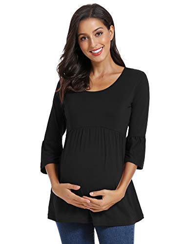 Love2Mi Damen Schwanger Oberteile 3/4 Ärmel Umstandsshirts Streifen Lose Umstandstops Mama Kleidung von Love2Mi