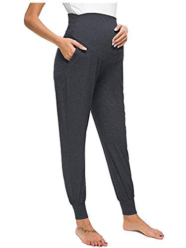 Love2Mi Freizeithose für Schwangere, Umstandsleggings Schwangerschaft Hosen Bequeme Stretch Jogginghose, Dunkelgrau, M von Love2Mi