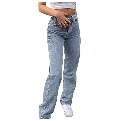 LoveLeiter Damen Baggy Jeans High Waist Straight Vintage-Hose High Waist Straight Leg Denim Jeans Boyfriend Pants Jeanshose 70er Vintage E-Girl Style Y2K Schlagjeans Hose von LoveLeiter