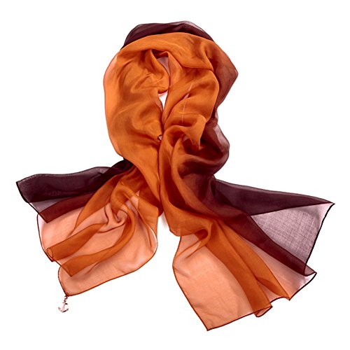 LoveSilk Lange Georgette Seidentuch 100% Seiden-schals Stola in Farbverlauf Farbe Kaffee/Orange von LoveSilk-Schals