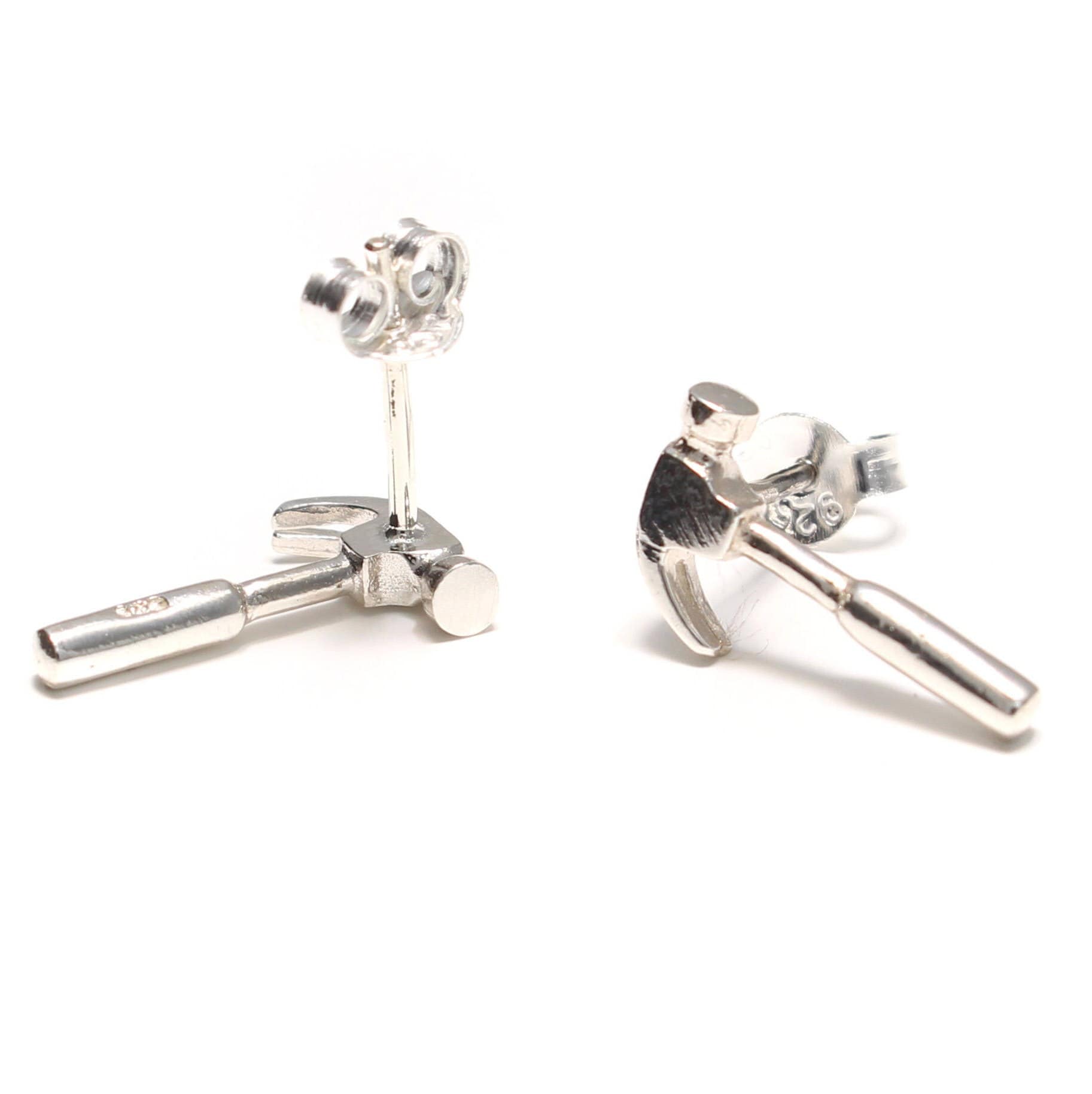 Hammer Ohrstecker Detailliert, 925 Sterling Silber, Herren Stecker Diy, Handwerker Ohrringe Männer, Unisex Handyman Liebhaber, Mini Werkzeug von LoveYourDiamonds