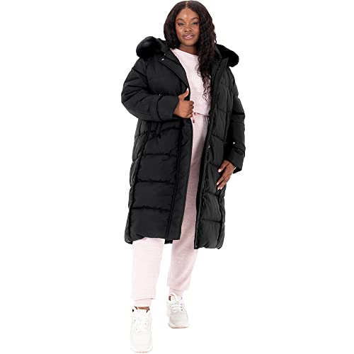 Lovedrobe Damen Ladies Plus Size Winter Jacket for Women Curve with Detachable Faux Fur Pockets Hooded Puffed Quilted Coat, Schwarz, 42 von Lovedrobe