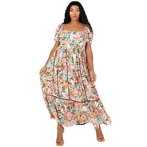 Lovedrobe Women's Ladies Plus Size Summer Maxi Dresses for Women Flowers Short Sleeve Frilly Pull On Curve Lace High Waist Square Neck Kleid, 48 von Lovedrobe