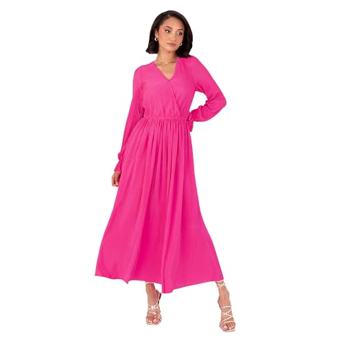 Lovedrobe Women's Midaxi Dress Ladies Wrap V-Neck Long Sleeve Ruffle Cuff A-line Plissé Evening Occasion Wedding Guest, Fuchsia Pink 38 Lovedrobe Women's Midaxi Dress Ladies Wrap V-Neck Long Sleeve Ruffle Cuff A-line Plissé Evening Occasion Wedding Guest, Fuchsia Pink 38 von Lovedrobe