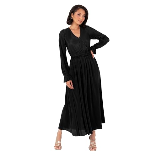 Lovedrobe Women's Midaxi Dress Ladies Wrap V-Neck Long Sleeve Ruffle Cuff A-line Plissé Evening Occasion Wedding Guest, Schwarz 42 Lovedrobe Women's Midaxi Dress Ladies Wrap V-Neck Long Sleeve Ruffle Cuff A-line Plissé Evening Occasion Wedding Guest, Schwarz 42 von Lovedrobe
