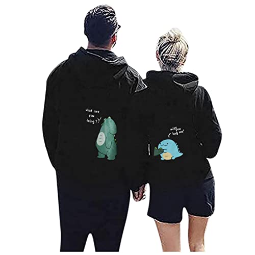 LovelyAngel Pärchen Sweatshirt Dino Hoodie Kuschel Hoodie Herren Hoodie Pullover Herren Kapuzenpullover Damen Hoodie Mädchen XXL Hoodie(3XL,Schwarz - Herren) von LovelyAngel