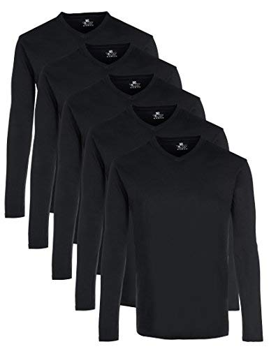 Lower East Herren Langarmshirt, 100% Baumwolle, V-Ausschnitt (5er-Pack), Schwarz, M von Lower East