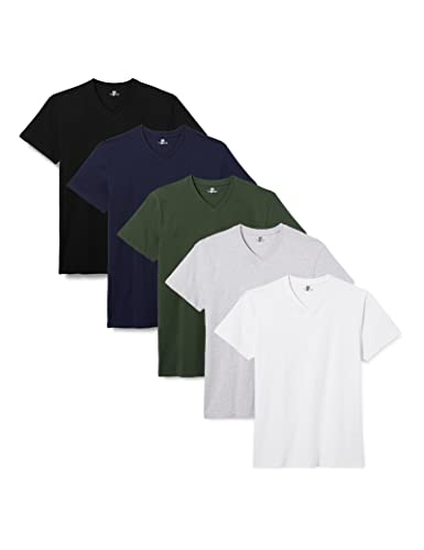 Lower East Herren T-Shirt (5er Pack), Weiß/Hellgrau Melange/Dunkelblau/Dunkelgrün/Schwarz, S von Lower East