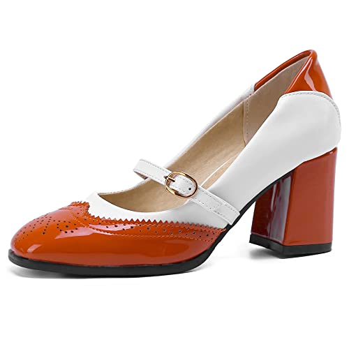 Lroey Reoly Damen Blockieren Fersenpumps, Höhe Ferse Pumpe Square Toe Ohne Verschluss Party Schuhe Zweifarbig Mode Qsogam Orange Gr 40 EU von Lroey Reoly