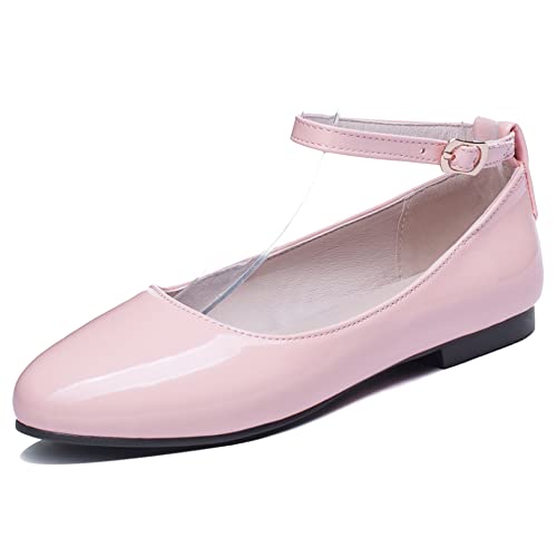 Lroey Reoly Damen Flache Ballettschuhe, Flache Pumpe Runde Zehen Schnalle Daily Schuhe Knöchelriemchen Elegant Tdblfb Pink Gr 44 EU von Lroey Reoly