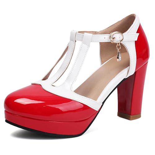 Lroey Reoly Damen Hohen Blockabsatz Sandals mit Plateau Runde Zehen Party Schuhe Ls933 Rot Gr 39 EU Lroey Reoly Damen Hohen Blockabsatz Sandals mit Plateau Runde Zehen Party Schuhe Ls933 Rot Gr 39 EU von Lroey Reoly