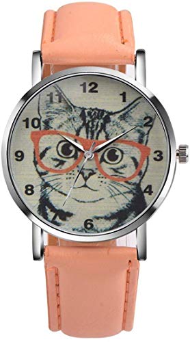Unisex-Armbanduhr mit Katzenmotiv, Analog, Quarz-Zifferblatt, Lederband, rose, Gurt von LsvtrUS