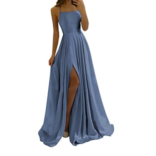 Abendkleid Damen Lang Ärmellos Partykleid Off Shoulder Rückenfreies Abschlusskleid Abendkleide Neckholder A-Line Brautjungfernkleider Abiballkleider Ballkleid,Blue,S von Luadnysin