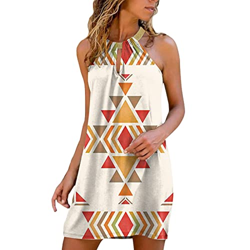 Damen Kleider Sommer Knielang Neckholder Trägerkleid Strandkleid Leicht Sexy Damenkleider Ärmellos Blumen Sommerkleid Tunika Kleid Kurz Festlich A Linien Sommer Minikleid Blusenkleid von Luadnysin