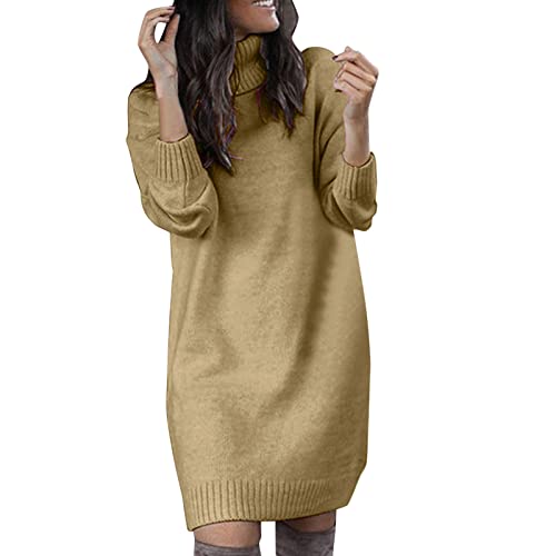 Damen Sweater Longpullover Knitted Lang Herbstkleid Rollkragen Strickkleid Rollkragenpullover Herbst/Winter Einfarbig Sweater Dress Weihnachtspulli Strick Knielang Pullover Kleid Langarm Kleid von Luadnysin