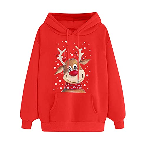 Hässliche Weihnachtspullover Damen, Merry Christmas Sweater Hässlich Rentier Muster Weihnachtspulli Kapuzenpullover Christmas Weihnachtspullover Jumper Mit Tasche Oversize Hoodie Weihnachten Pullover von Luadnysin