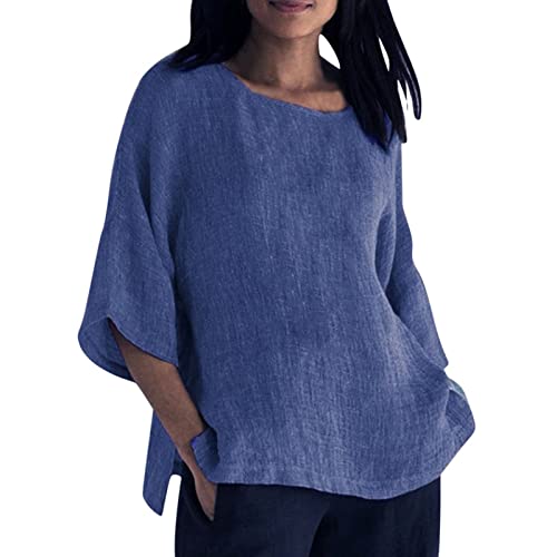 Leinenbluse Damen Bluse Damen Sommer Tunika V-Ausschnitt Große Größen Blusenshirt Damen Langarmshirt Leinen Baumwolle Hemd Oberteile Druck Shirt Longbluse Hemd Tops von Luadnysin