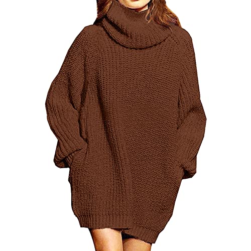 Luadnysin Lange Pullover Für Damen Knitted Dress Langarm Oversize Longpullover Rollkragen Rollkragenpullover Winterkleider Lang Slim Fit Kleid Wollkleid Knitted Herbst/Winter Longpulli Pulloverkleid von Luadnysin