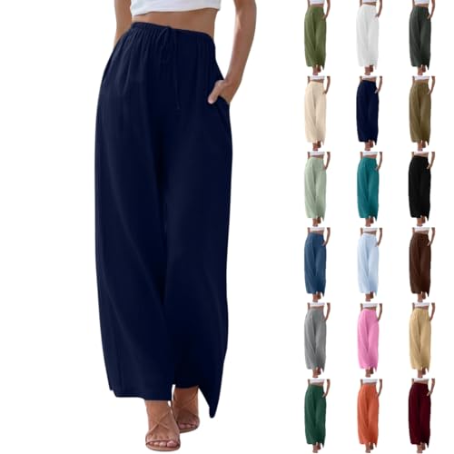 Luadnysin Leinenhose Stoffhose Schlupfhosen Für Culottes Hosen Bequem Leinen Leichte Hose Elegant Mit Weitem Bein Schlabberhose Damen Freizeithose Lang Elegant Leinenhose Damen von Luadnysin