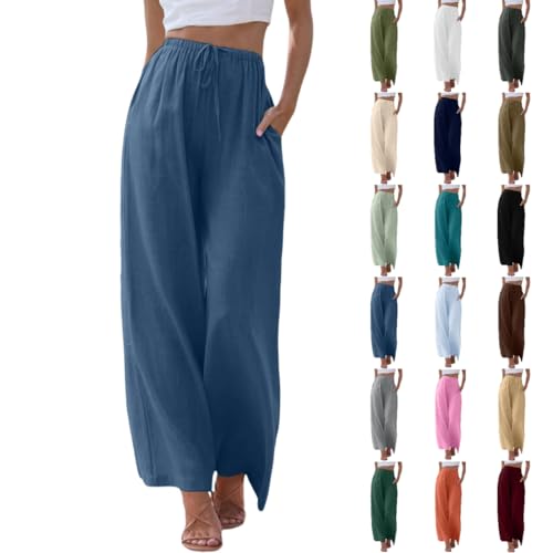 Luadnysin Leinenhose Stoffhose Schlupfhosen Für Culottes Hosen Bequem Leinen Leichte Hose Elegant Mit Weitem Bein Schlabberhose Damen Freizeithose Lang Elegant Leinenhose Damen von Luadnysin