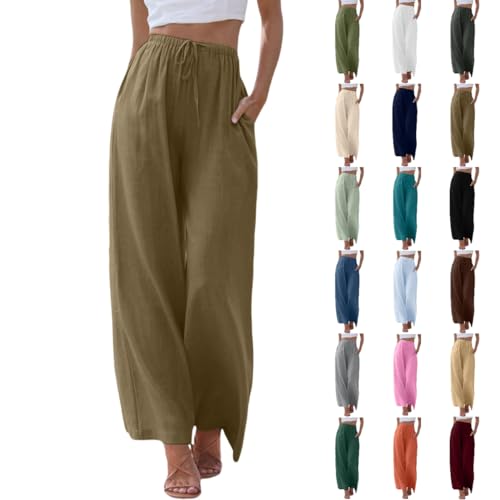 Luadnysin Leinenhose Stoffhose Schlupfhosen Für Culottes Hosen Bequem Leinen Leichte Hose Elegant Mit Weitem Bein Schlabberhose Damen Freizeithose Lang Elegant Leinenhose Damen von Luadnysin