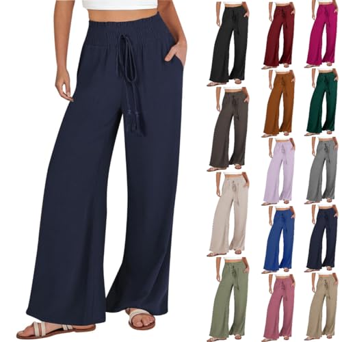 Luadnysin Leinenhose Stoffhose Schlupfhosen Für Culottes Hosen Bequem Leinen Leichte Hose Elegant Mit Weitem Bein Schlabberhose Damen Freizeithose Lang Elegant von Luadnysin