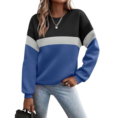 Luadnysin Pullover Damen Sweatshirt Farbblock Langarm Rundhals Pulli Herbst Winter Frauen Locker Casual Oberteil Sport Streetwear Sweatshirts ohne Kapuze Langarmshirt von Luadnysin