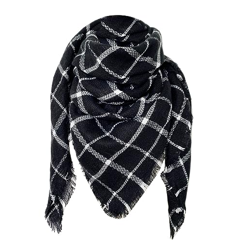 Luadnysin Schal Damen Schwarz Klassisch Kariert Schal Lange Schal Shawl Umhängetuch Mit Fransen Elegant Damenschal Winterschal Stilvoll Warm Für Winter Elegant Braun Rot Kuschelschal Palestine Schal von Luadnysin