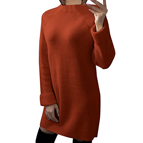 Luadnysin Strickkleid Damen Pullover Kleid Herbst/Winter Strick Langarm Kleid Rollkragen Herbstkleid Longpulli Langarm Kaschmir Strickkleider Wollkleid Lange Knitted Rollkragenpullover Strickkleid von Luadnysin