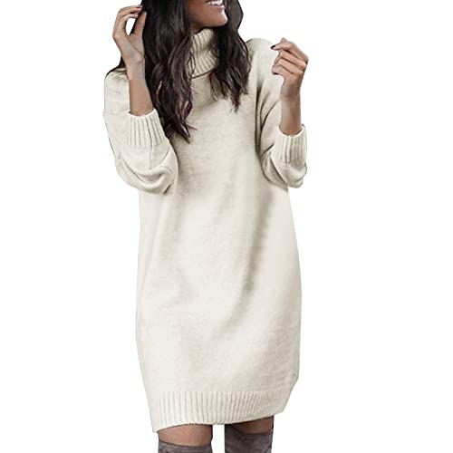 Luadnysin Winter Dresses for Women Pullover Kleid Knielang Herbst/Winter Pulloverkleid Rollkragen Langarm Kleid Strickkleid Lang Schwarz Winterkleidung Tunika Knitted Lange Longpulli Longpullover von Luadnysin