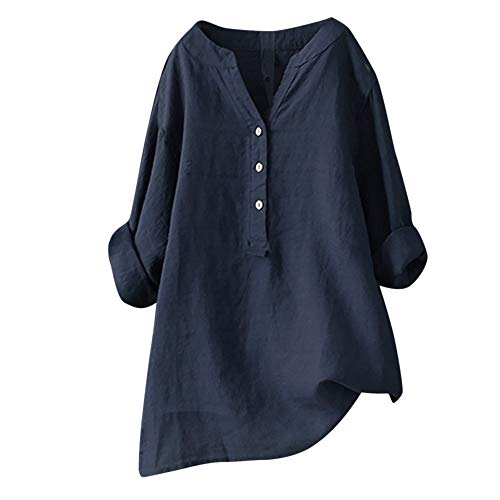 Musselin Bluse Damen Lang Langarm Sommer Oberteile Schlupfbluse Musselin Bluse Mit Knopfleiste Elegant Bunt Italienische Mode Lässig Leinen Tunika Leinenbluse Longshirt Longbluse lässig für Leggings von Luadnysin