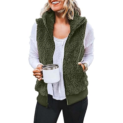 Teddy Fleece Weste Damen, Ärmellos Westen Schwarze Kurz Fleeceweste Gilet Herbst Winter Warm Leicht Stehkragen Einfarbig Fellweste Damenweste Plüschweste Winterweste Mit Reißverschluss Kuschelweste von Luadnysin