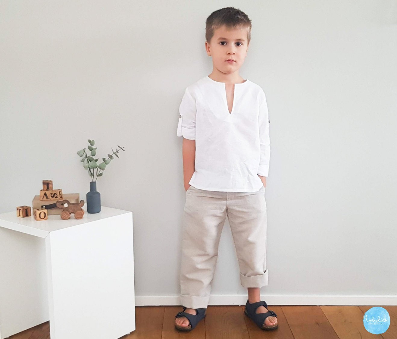 Jungen Hochzeitsoutfit, Einschulung, Ringträgeranzug, Strandhochzeit - 2Tlg Leinen Outfit Hose + Hemd von Lubukidz